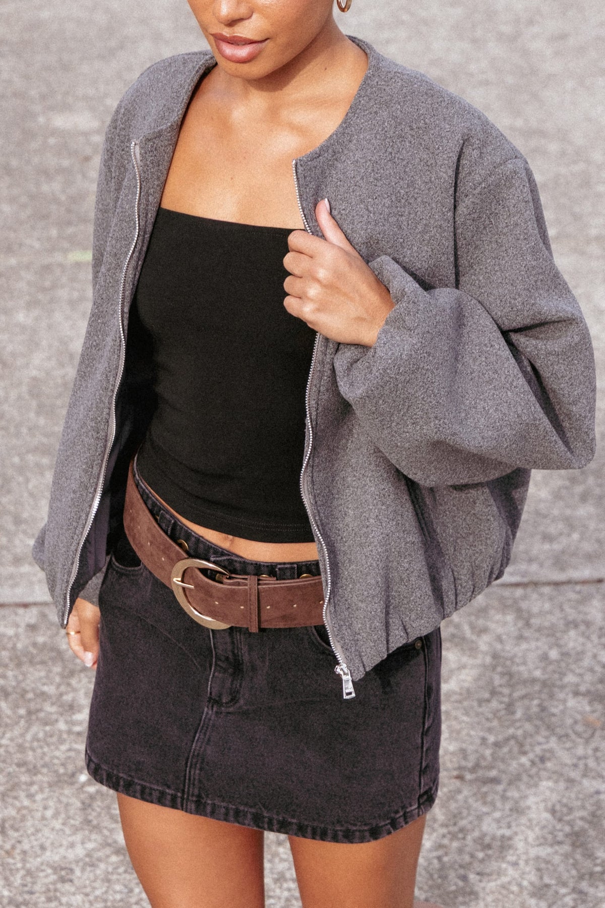 Cropped Bomber Jacket - Heather Grey