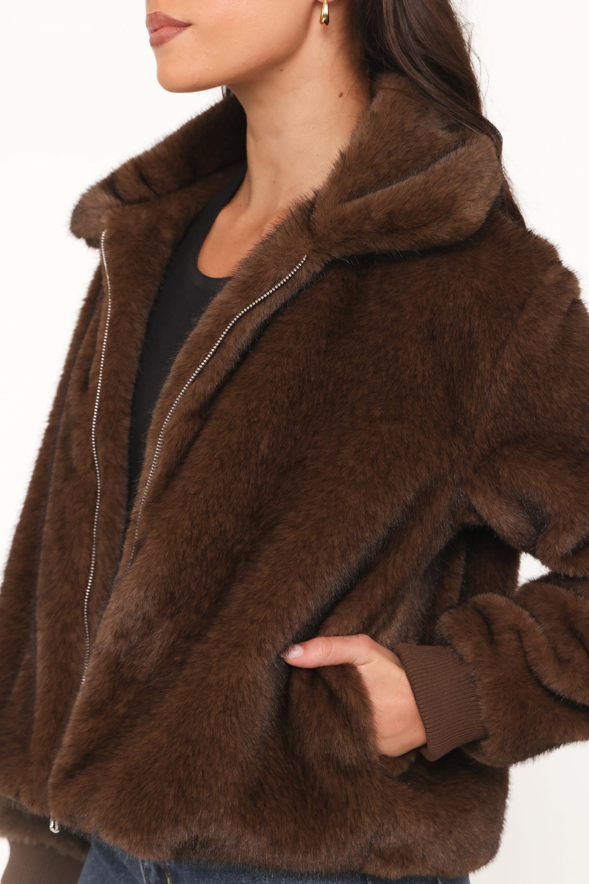 Faux Fur Bomber Jacket - Espresso