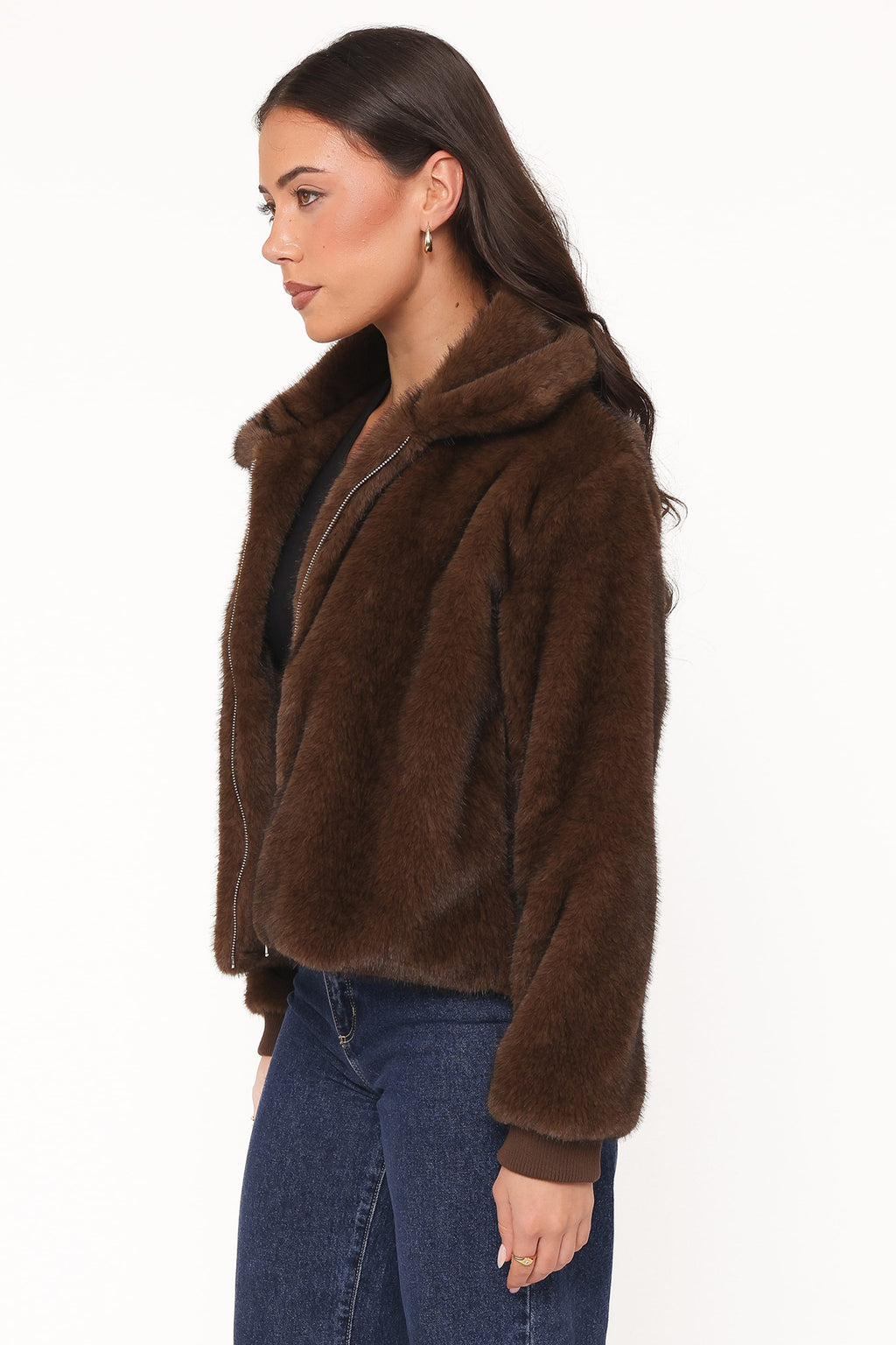 Faux Fur Bomber Jacket - Espresso