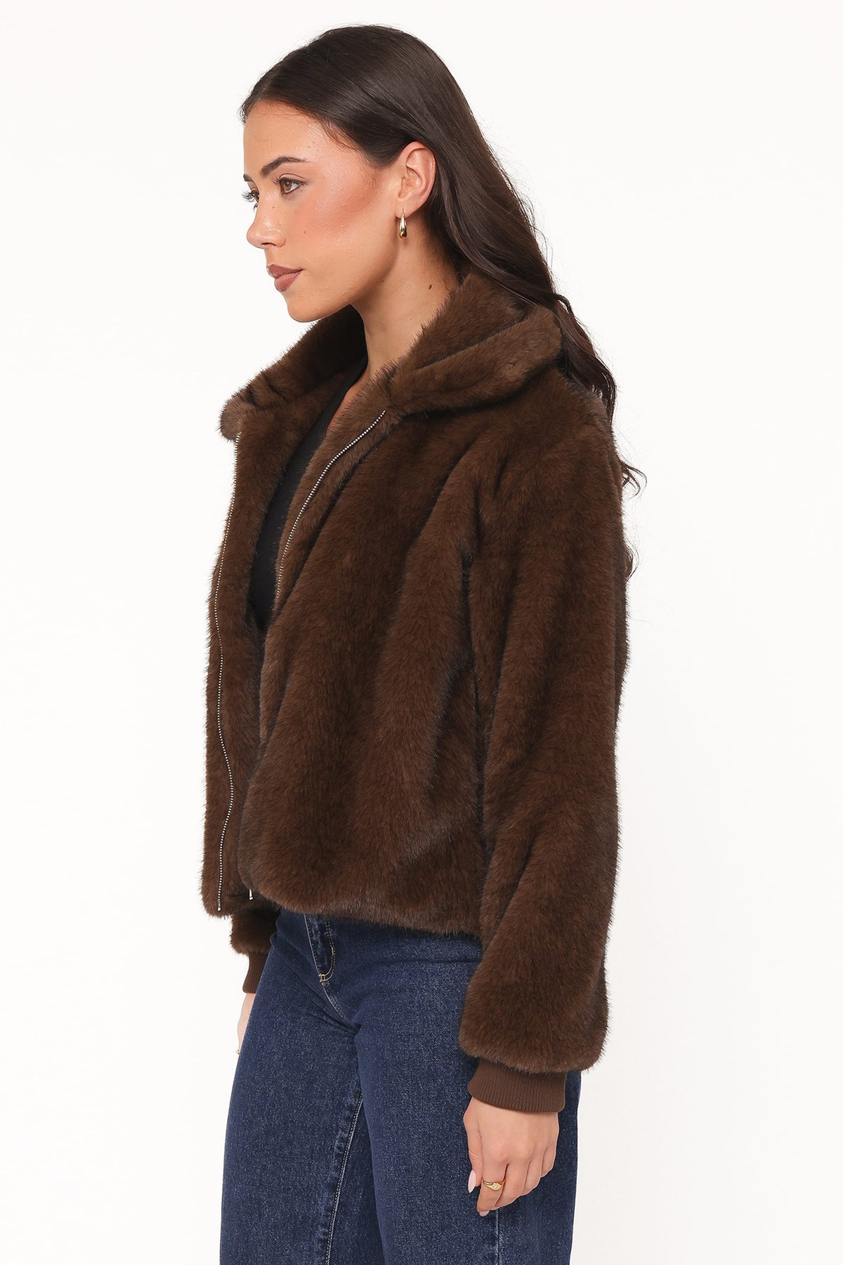 Faux Fur Bomber Jacket - Espresso