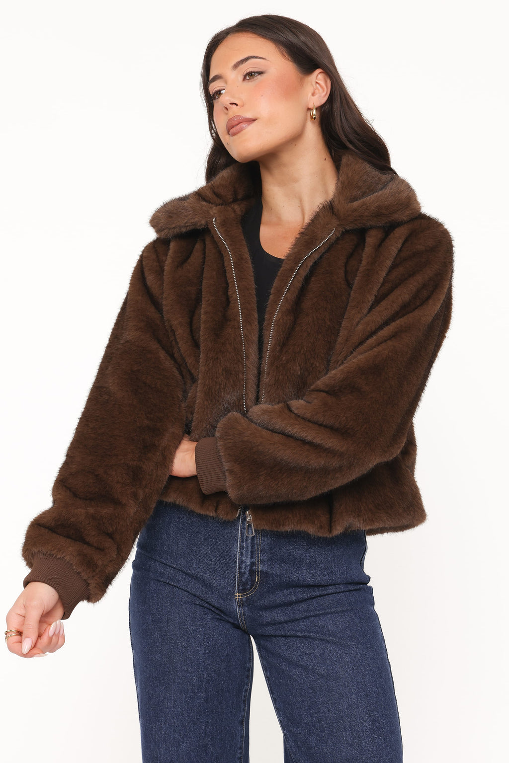 Faux Fur Bomber Jacket - Espresso