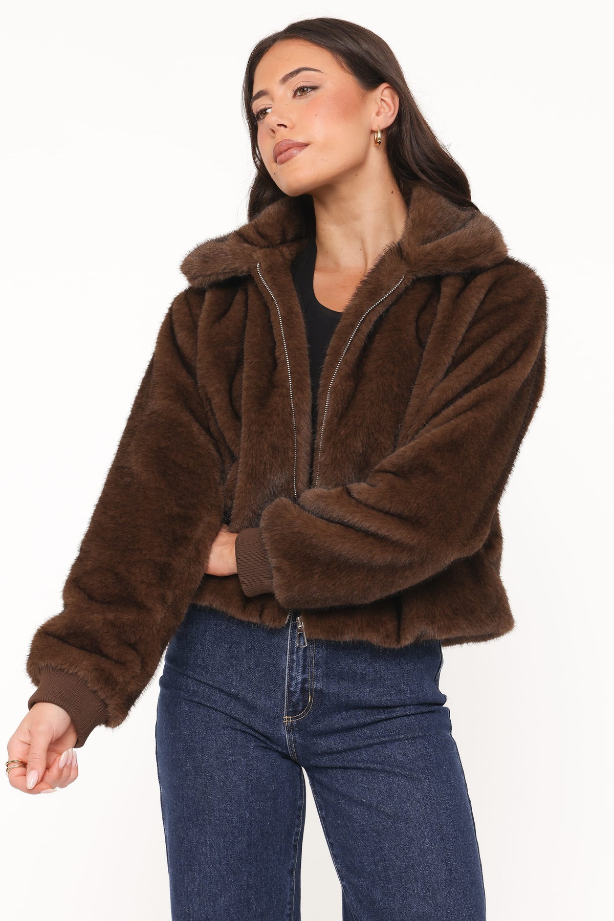 Faux Fur Bomber Jacket - Espresso