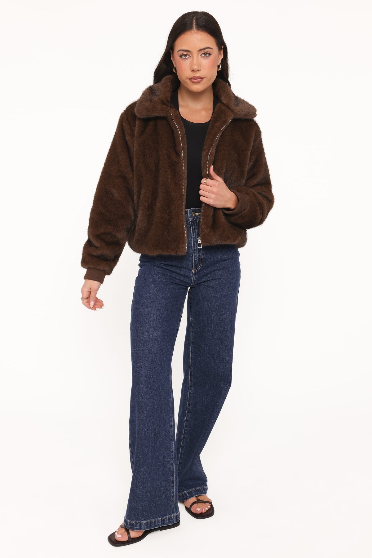 Faux Fur Bomber Jacket - Espresso