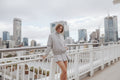 Funnel Neck Bomber Jacket - Grey Herringbone