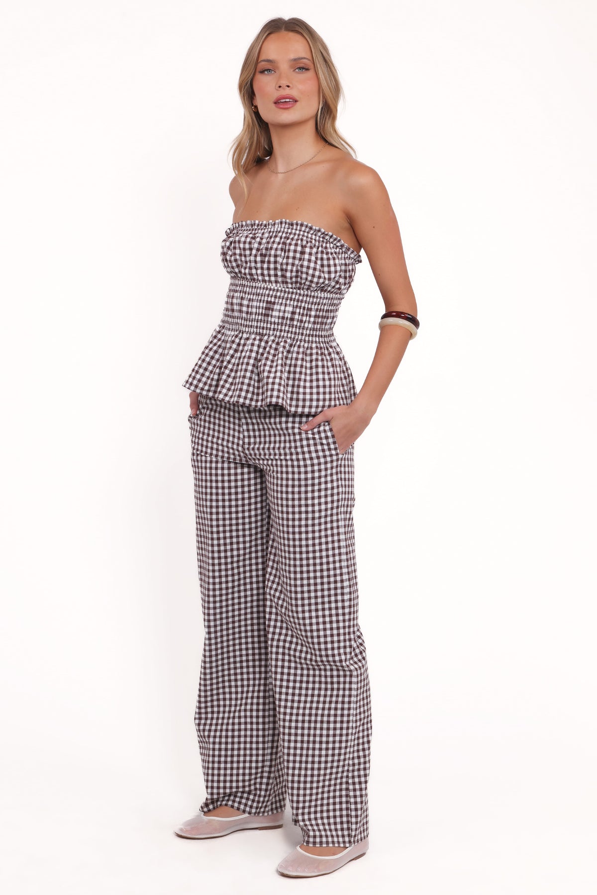 Straight Leg Pants - Brown Gingham