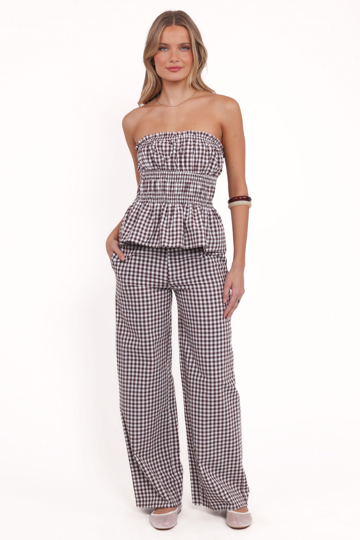 Straight Leg Pants - Brown Gingham