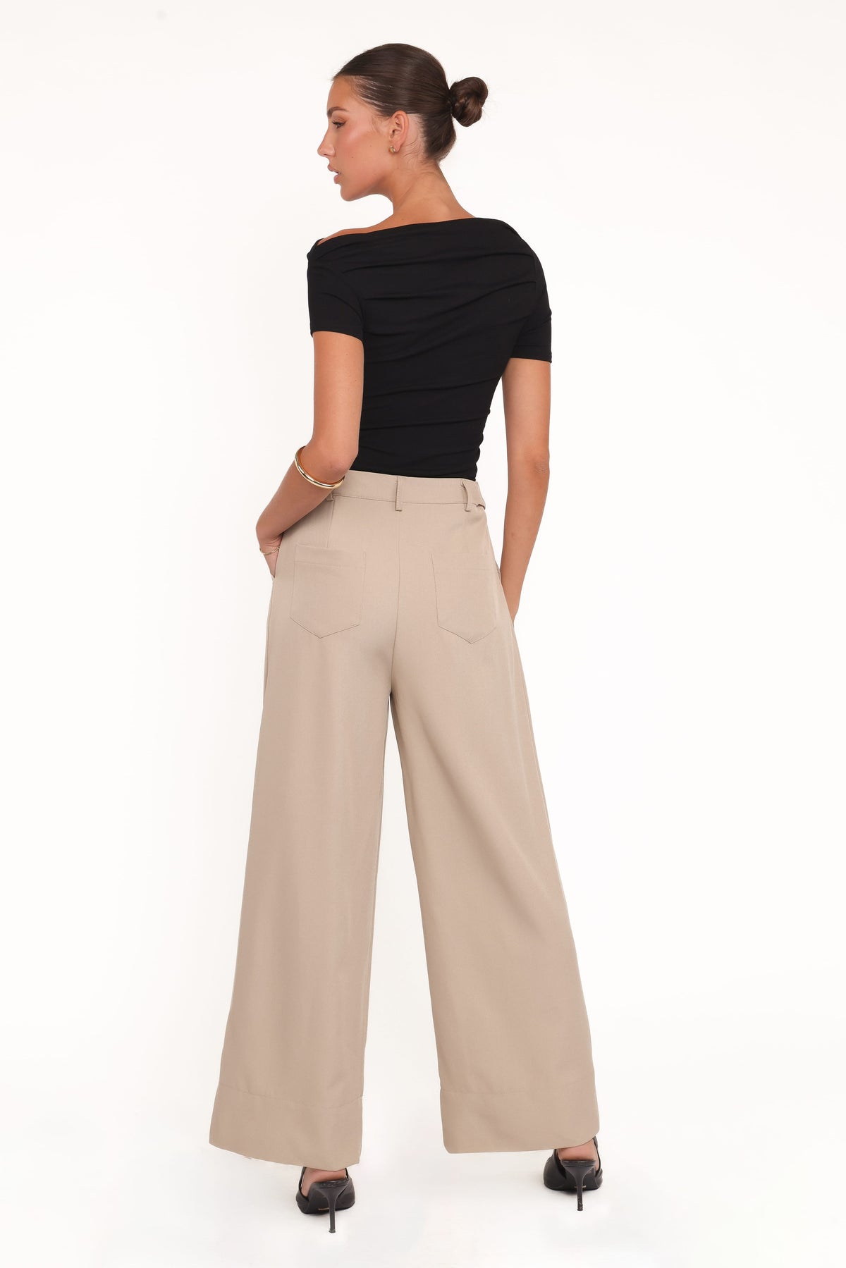 Wide Leg Pants - Taupe Pleat
