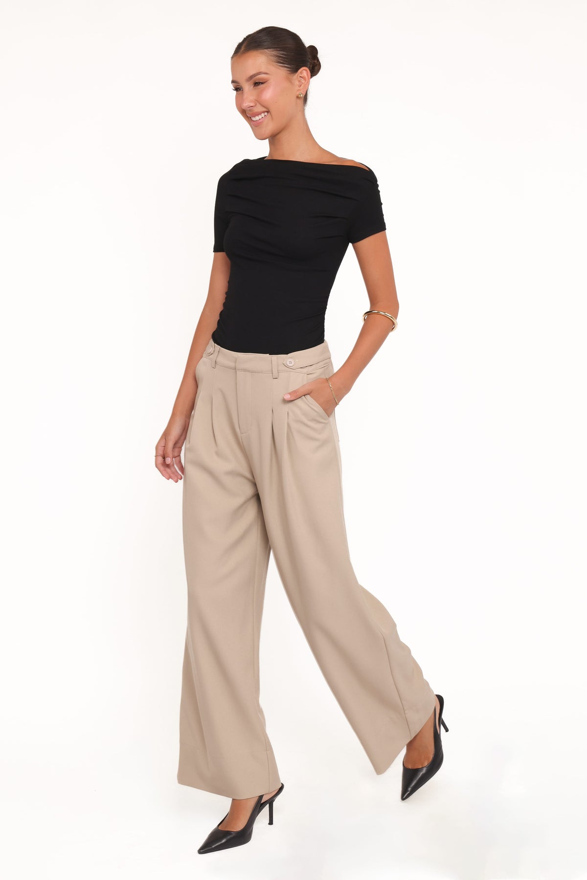 Wide Leg Pants - Taupe Pleat