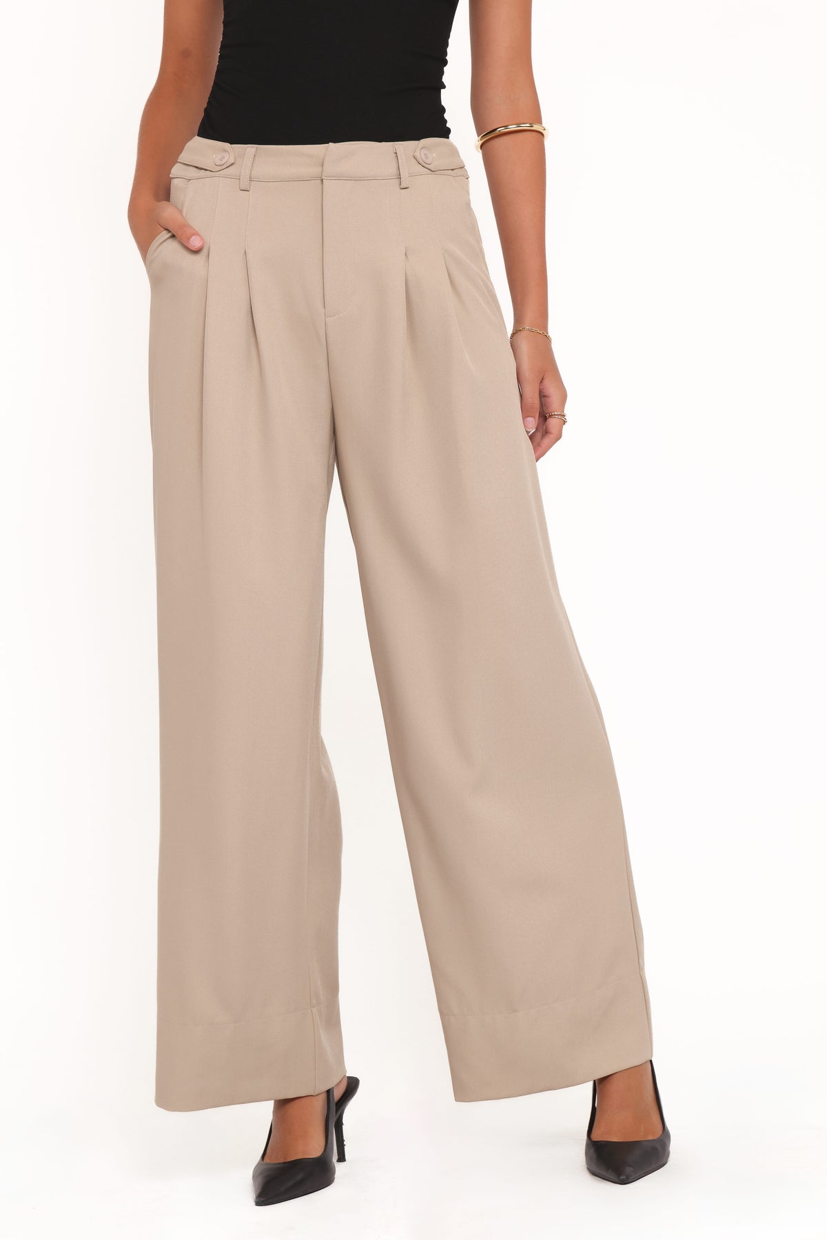 Wide Leg Pants - Taupe Pleat