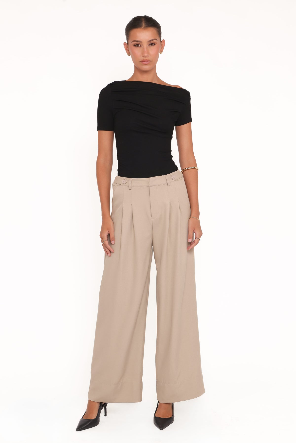 Wide Leg Pants - Taupe Pleat