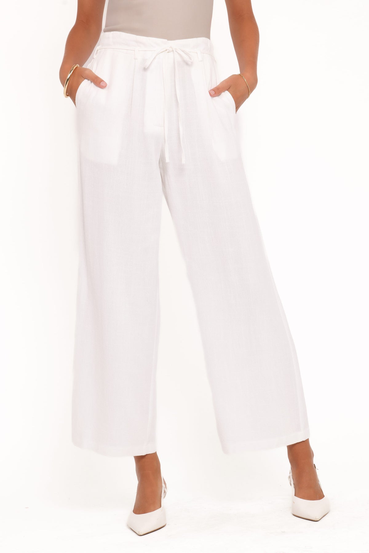 Wide Leg Linen Blend Pant - White