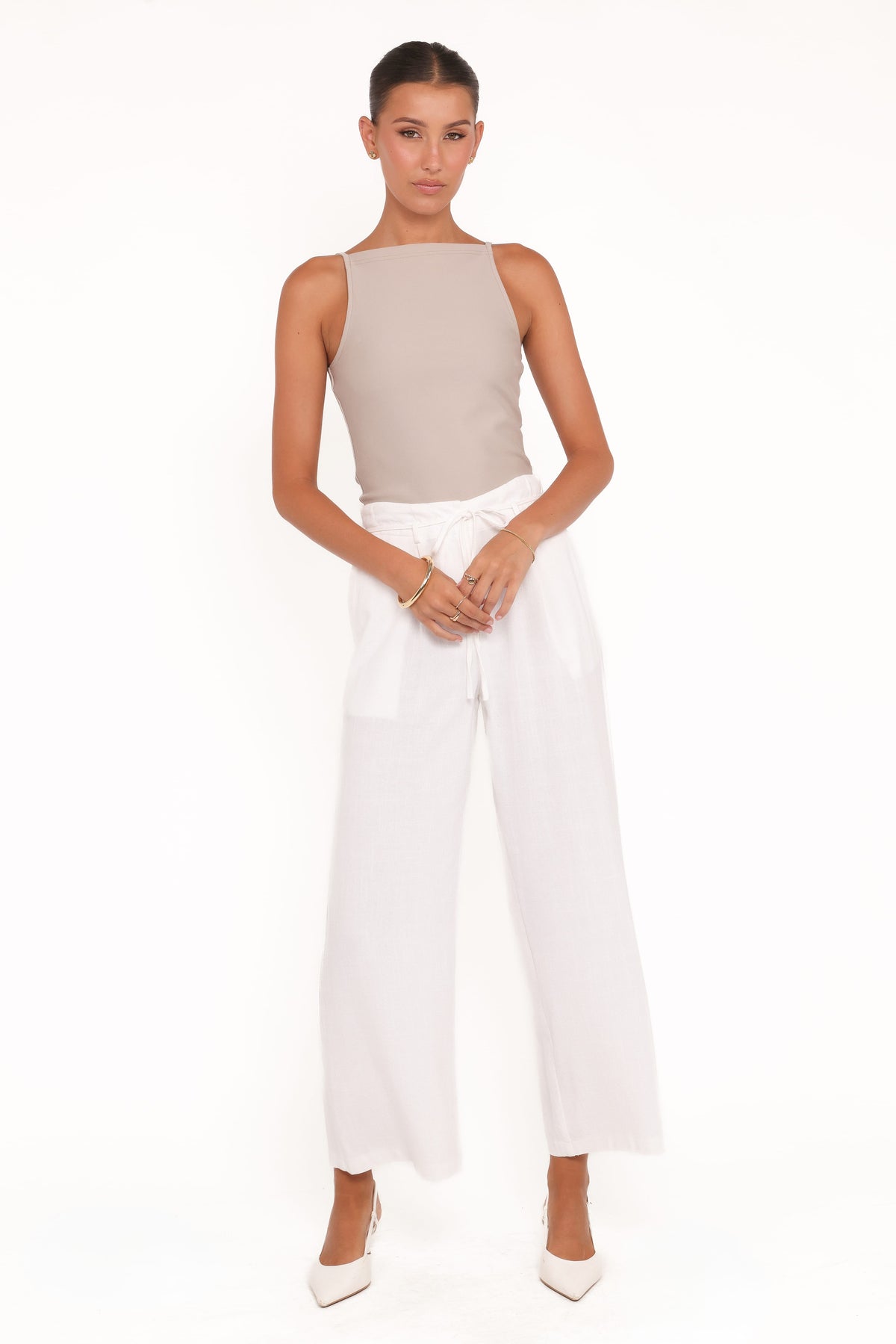 Wide Leg Linen Blend Pant - White