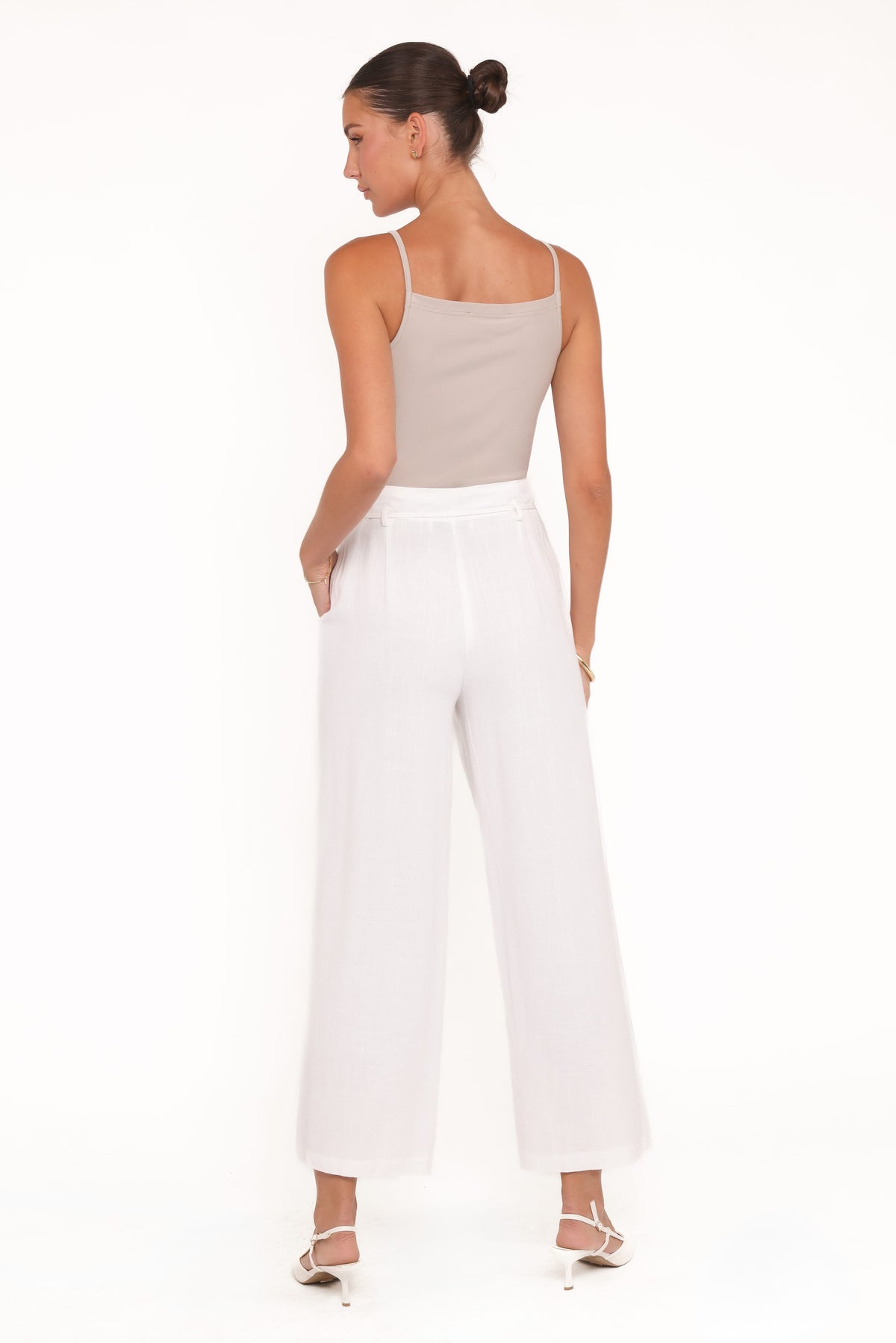Wide Leg Linen Blend Pant - White