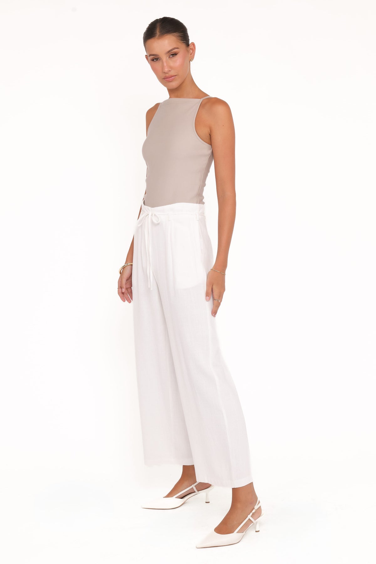 Wide Leg Linen Blend Pant - White