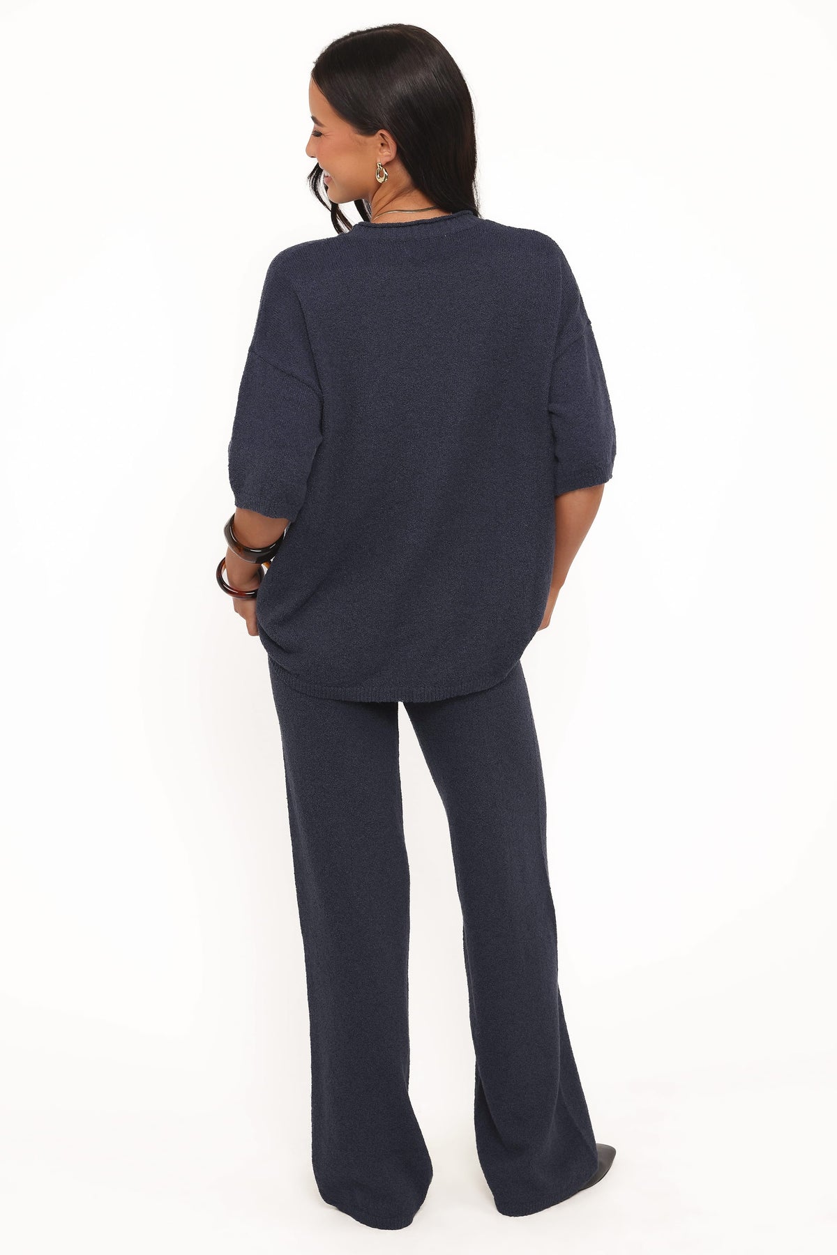 Straight Leg Knit Pants - Navy