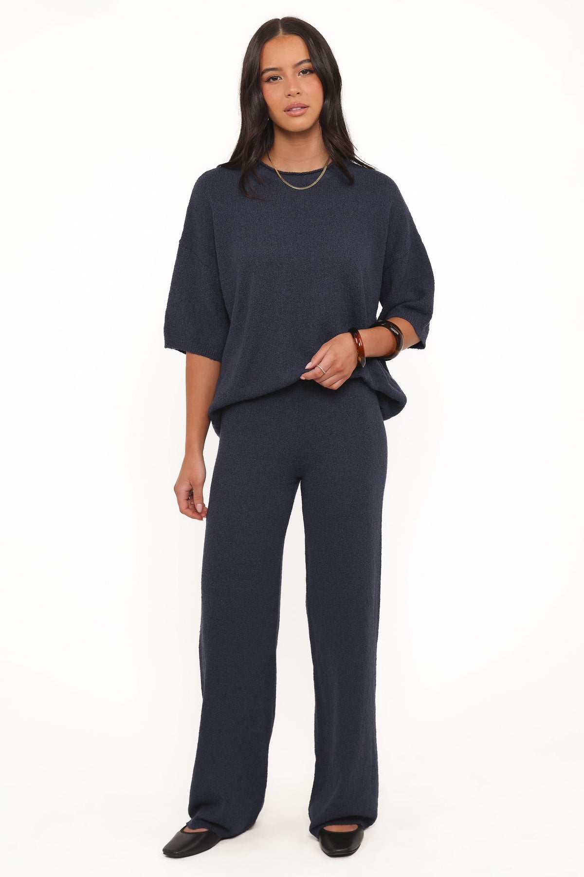 Straight Leg Knit Pants - Navy