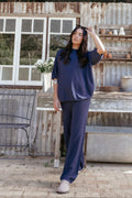 Straight Leg Knit Pants - Navy