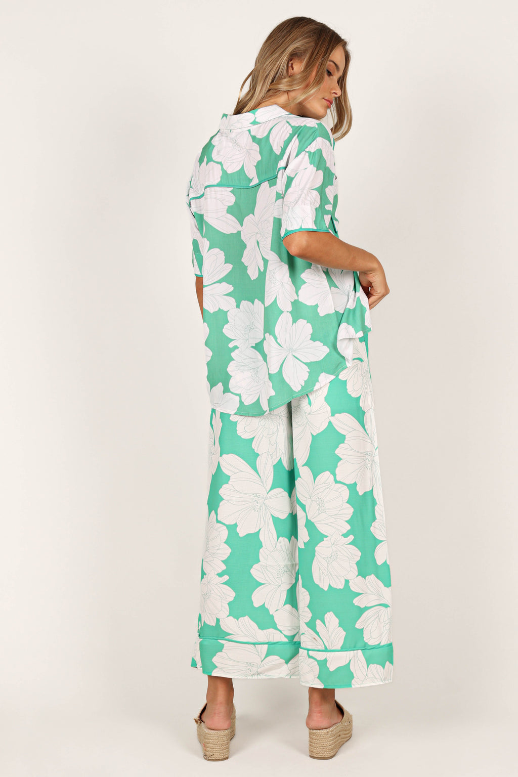 Wide Leg Pants - Green Floral