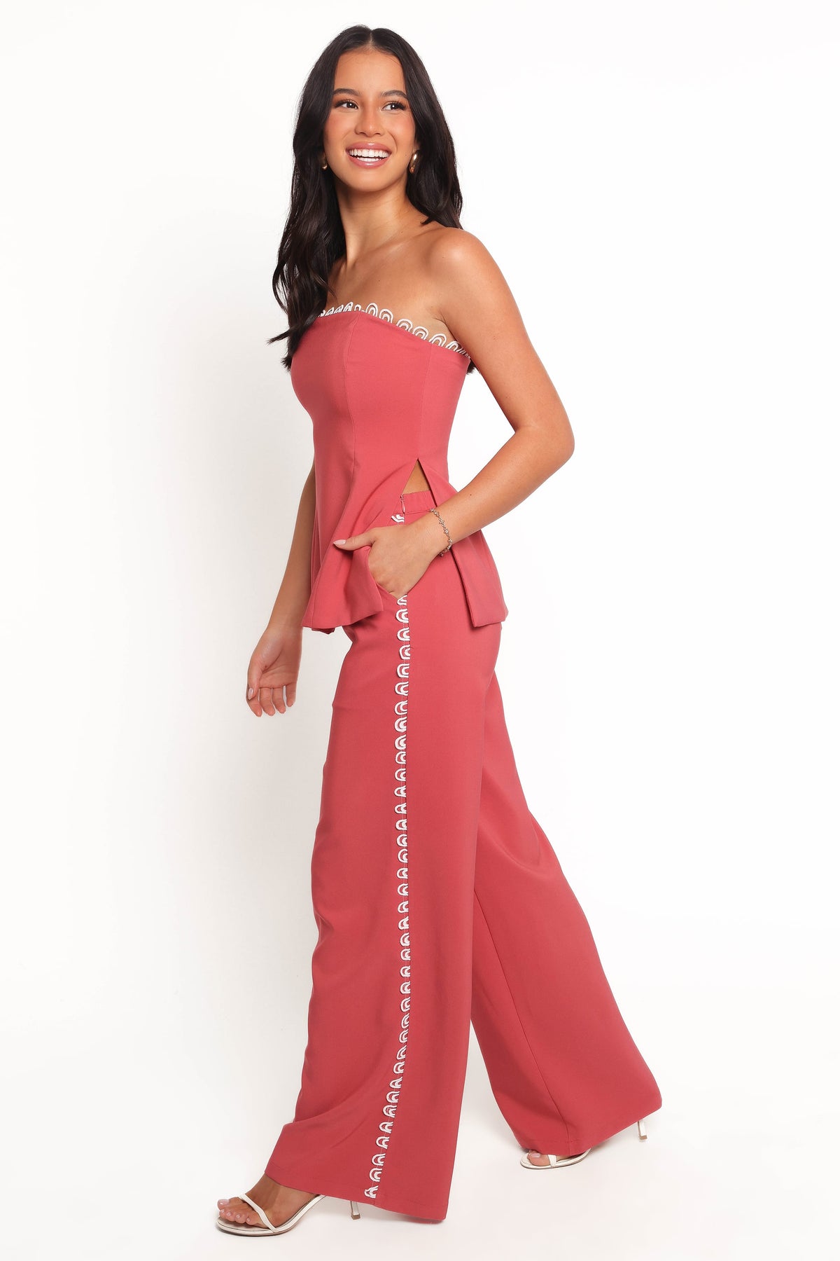 Wide Leg Pants - Brick Red Fringe