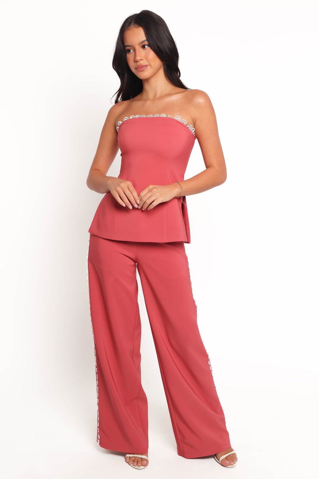 Wide Leg Pants - Brick Red Fringe