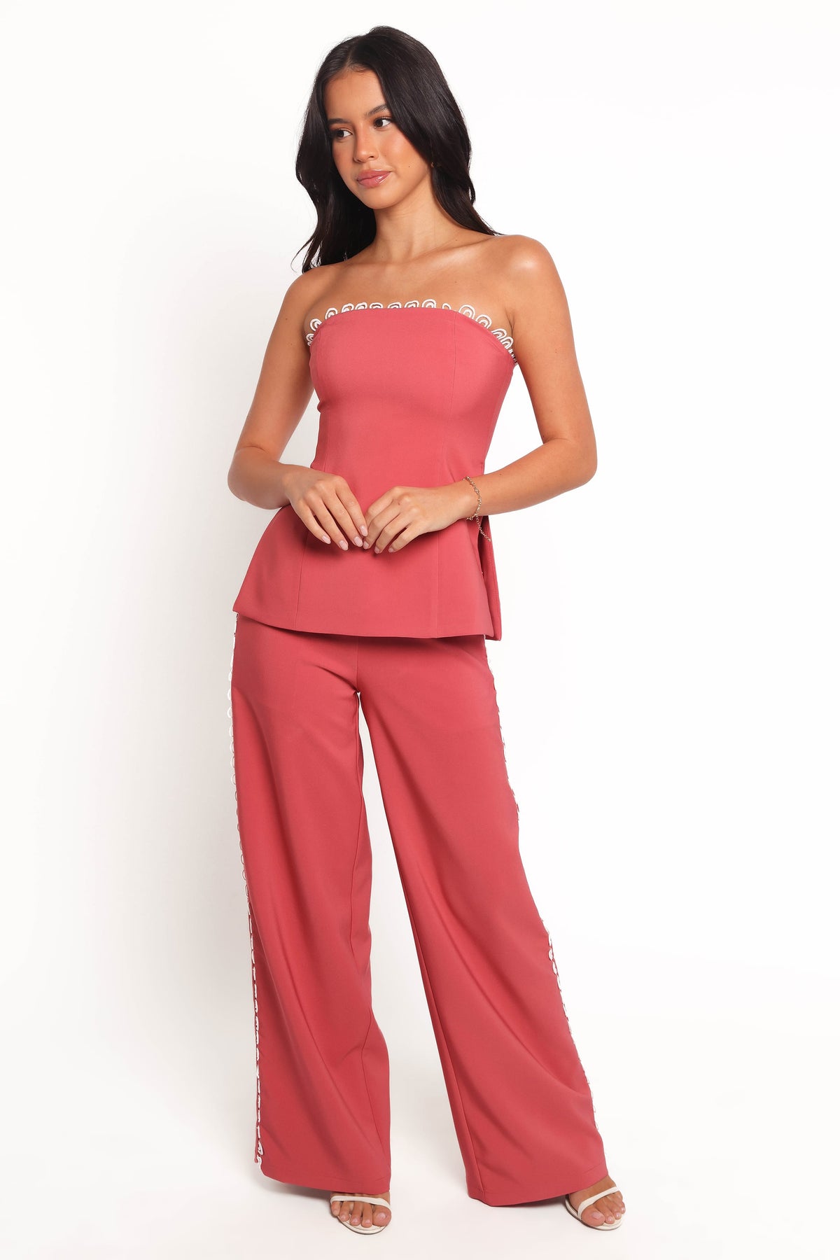 Wide Leg Pants - Brick Red Fringe