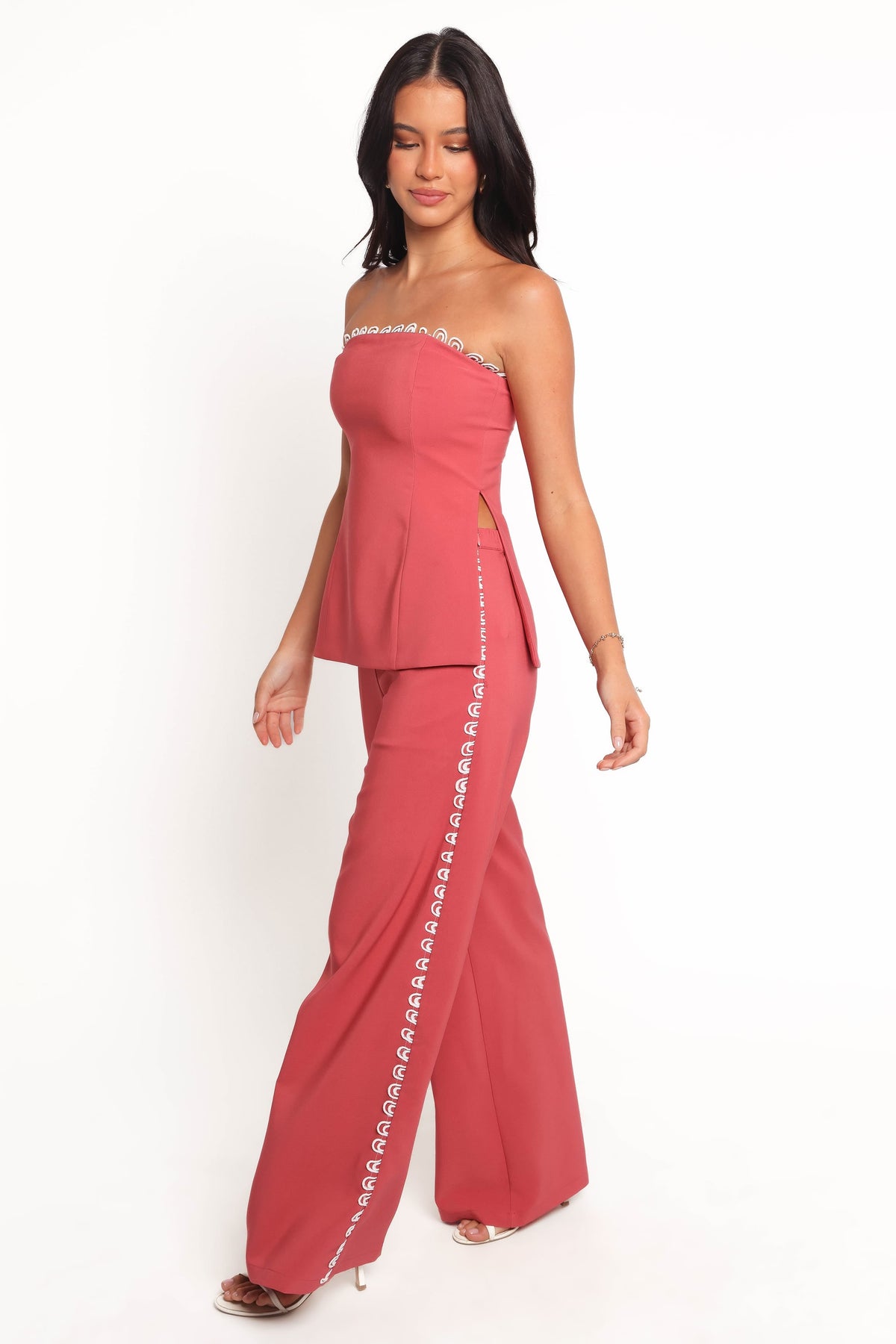 Wide Leg Pants - Brick Red Fringe