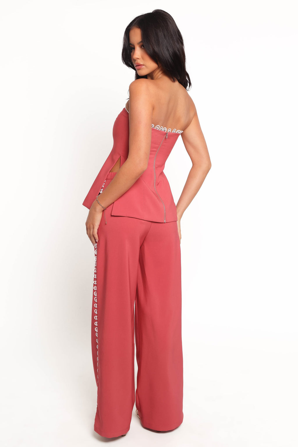 Wide Leg Pants - Brick Red Fringe