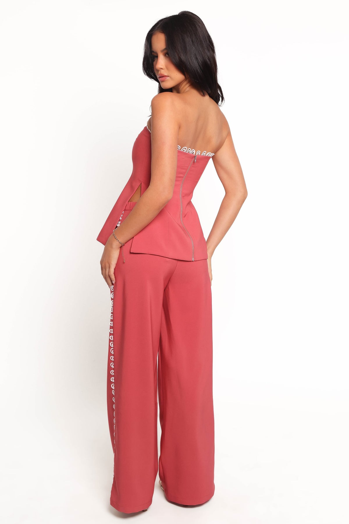 Wide Leg Pants - Brick Red Fringe