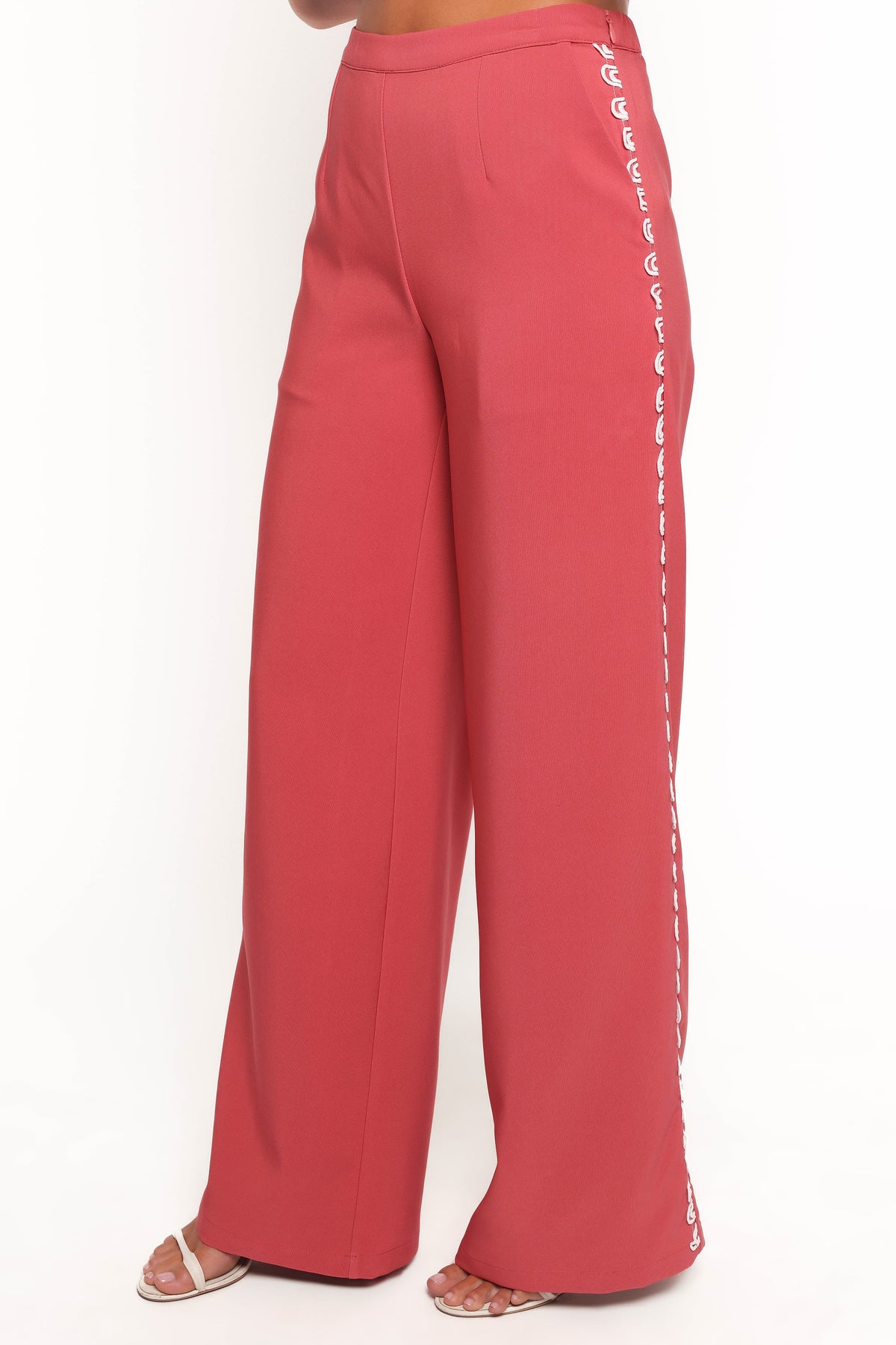 Wide Leg Pants - Brick Red Fringe
