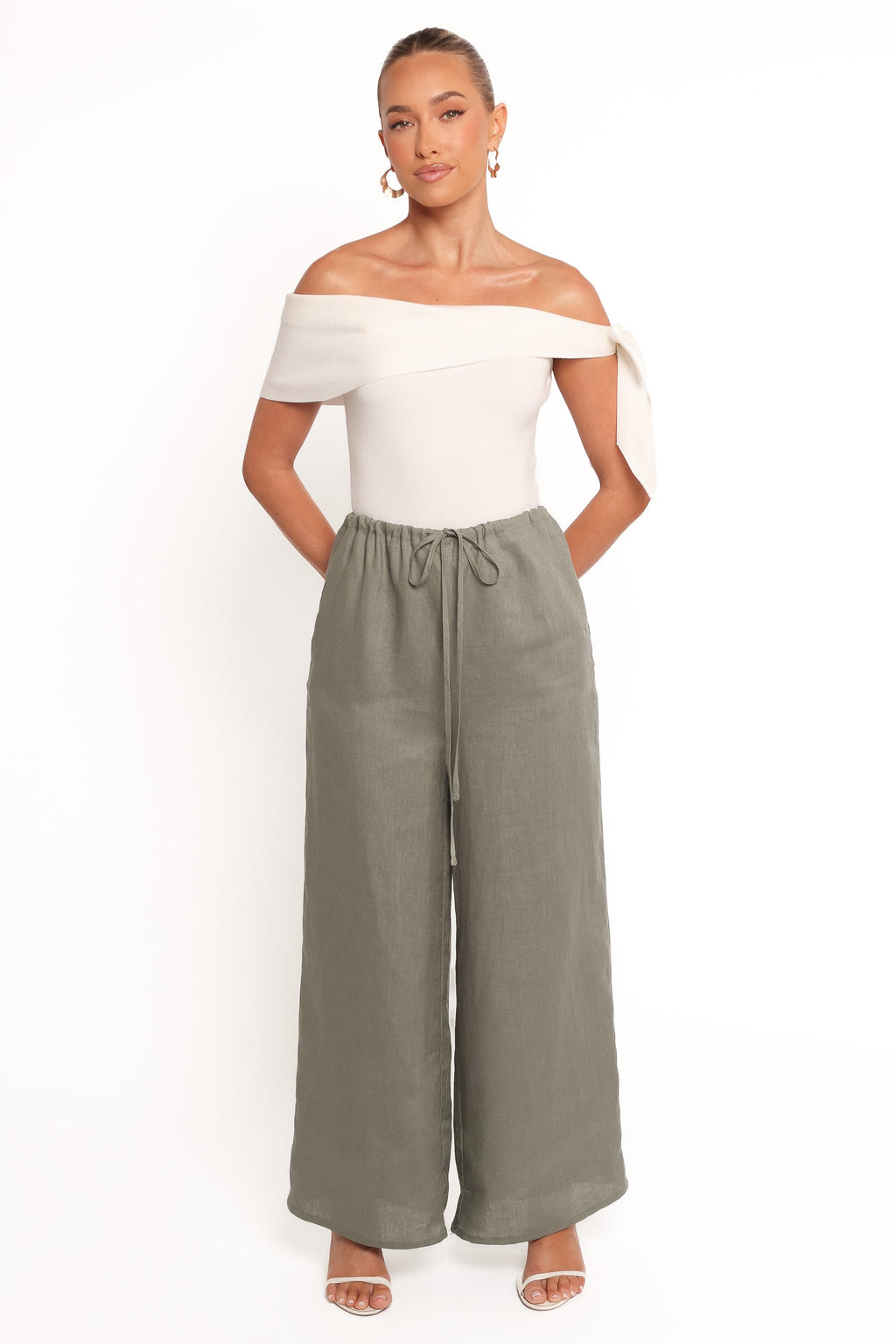Wide Leg Linen Pants - Olive