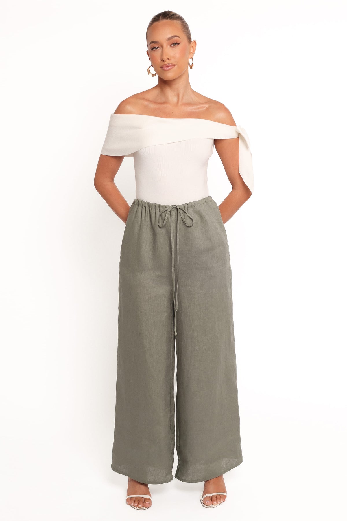 Wide Leg Linen Pants - Olive