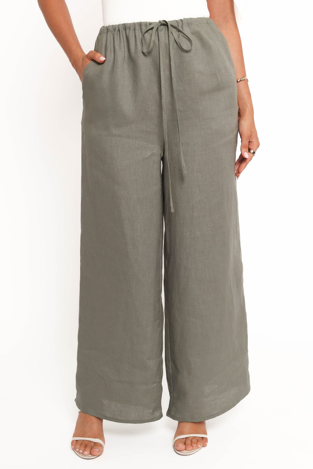 Wide Leg Linen Pants - Olive