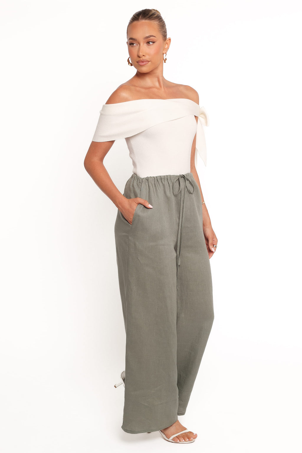 Wide Leg Linen Pants - Olive