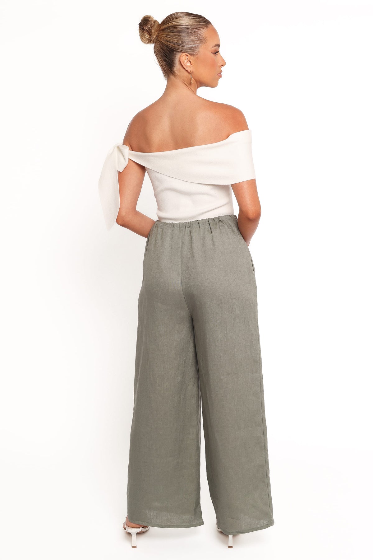 Wide Leg Linen Pants - Olive