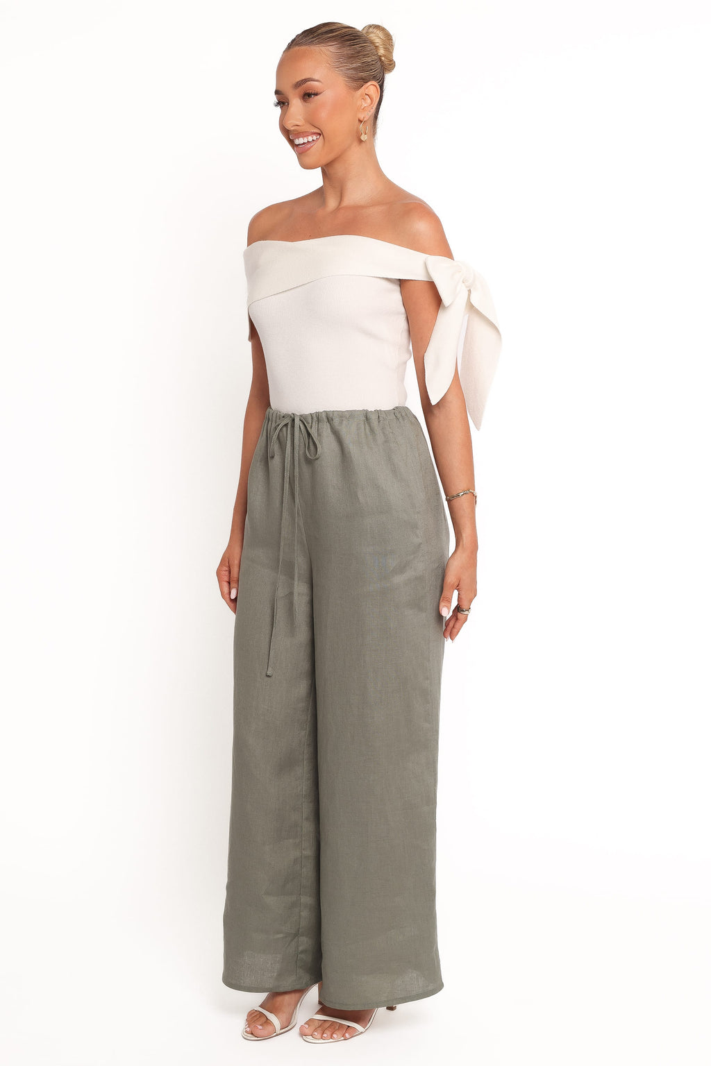 Wide Leg Linen Pants - Olive