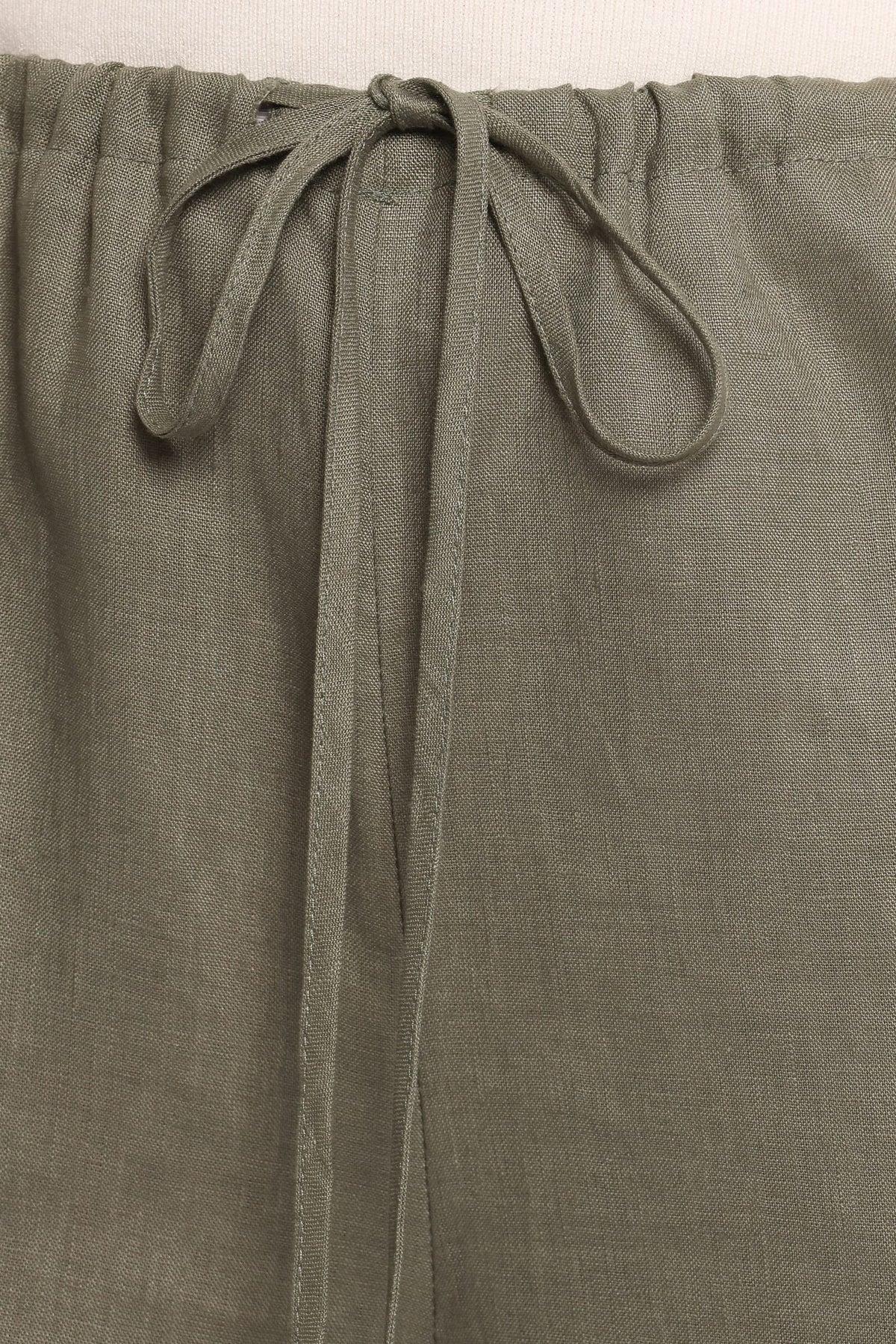 Wide Leg Linen Pants - Olive
