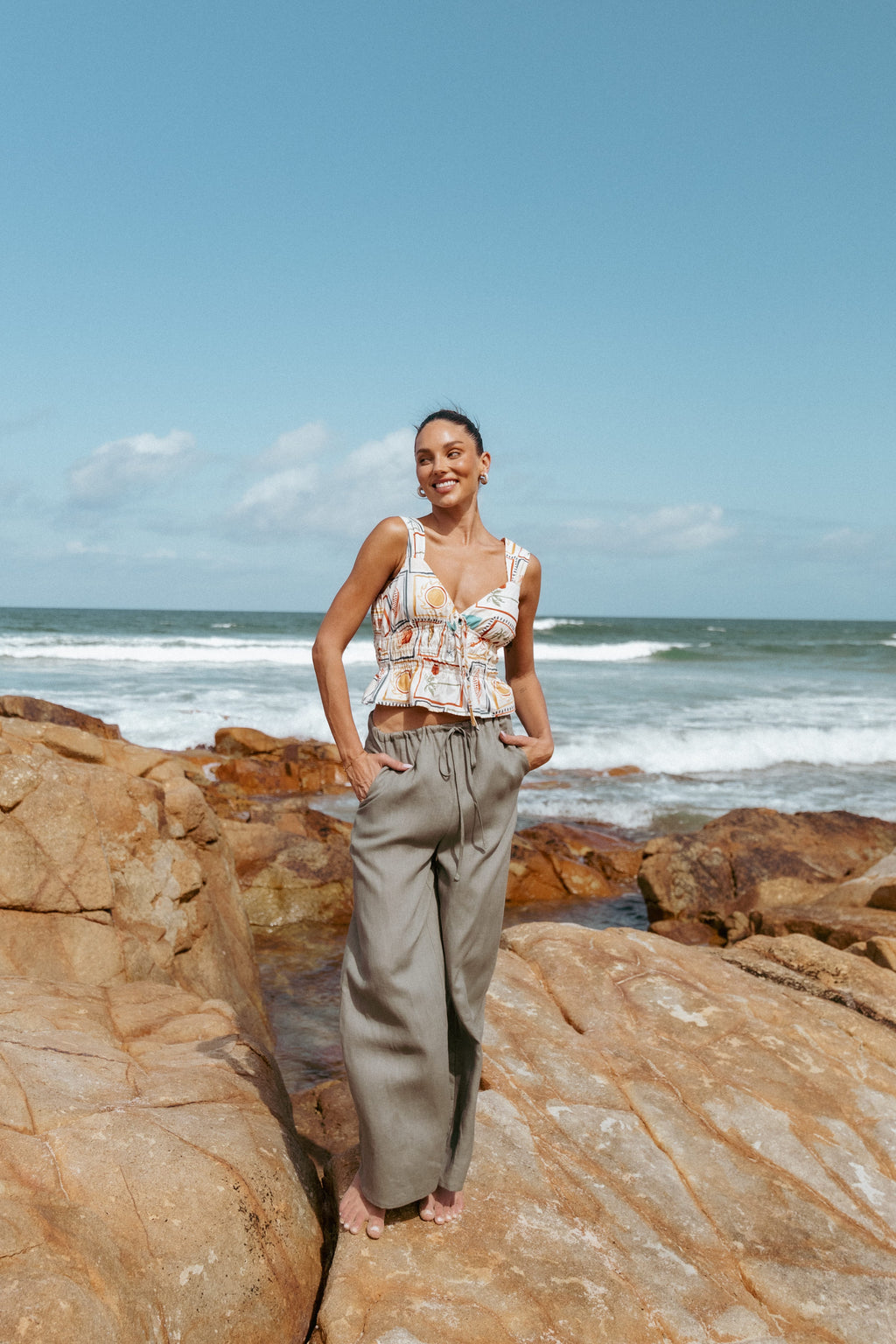 Wide Leg Linen Pants - Olive