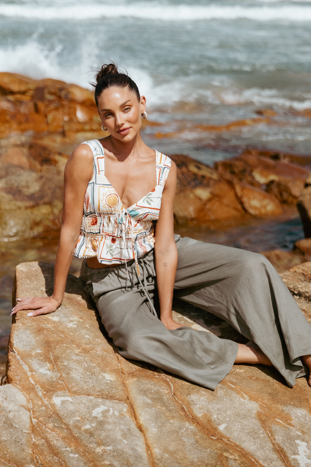 Wide Leg Linen Pants - Olive