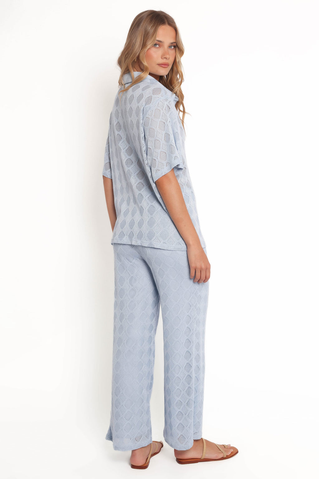 Strickhosen mit weitem Bein – blau