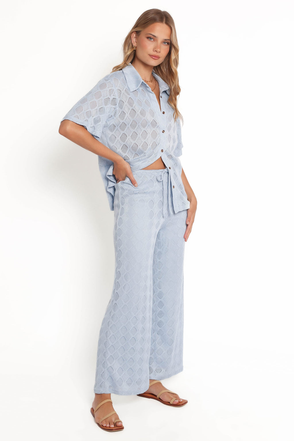 Strickhosen mit weitem Bein – blau