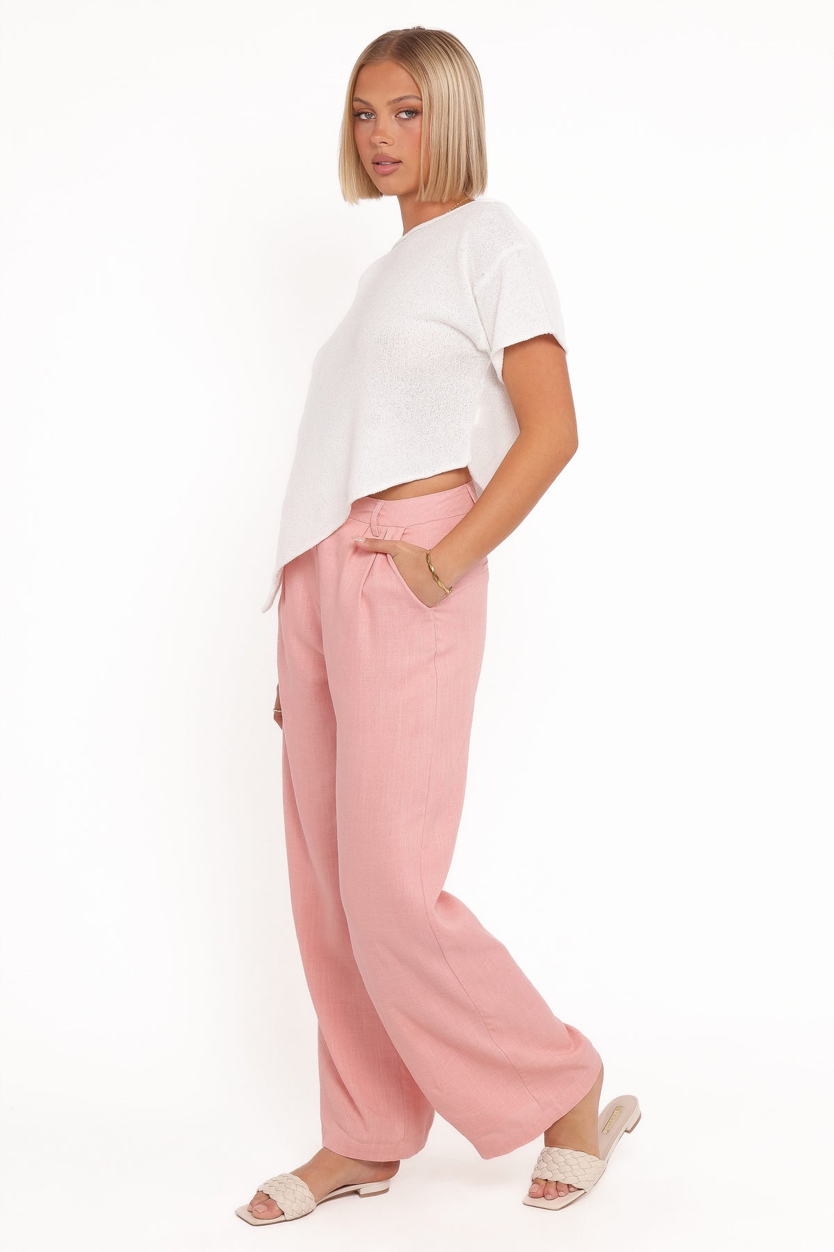 Linen Pants - Light Pink Pleat
