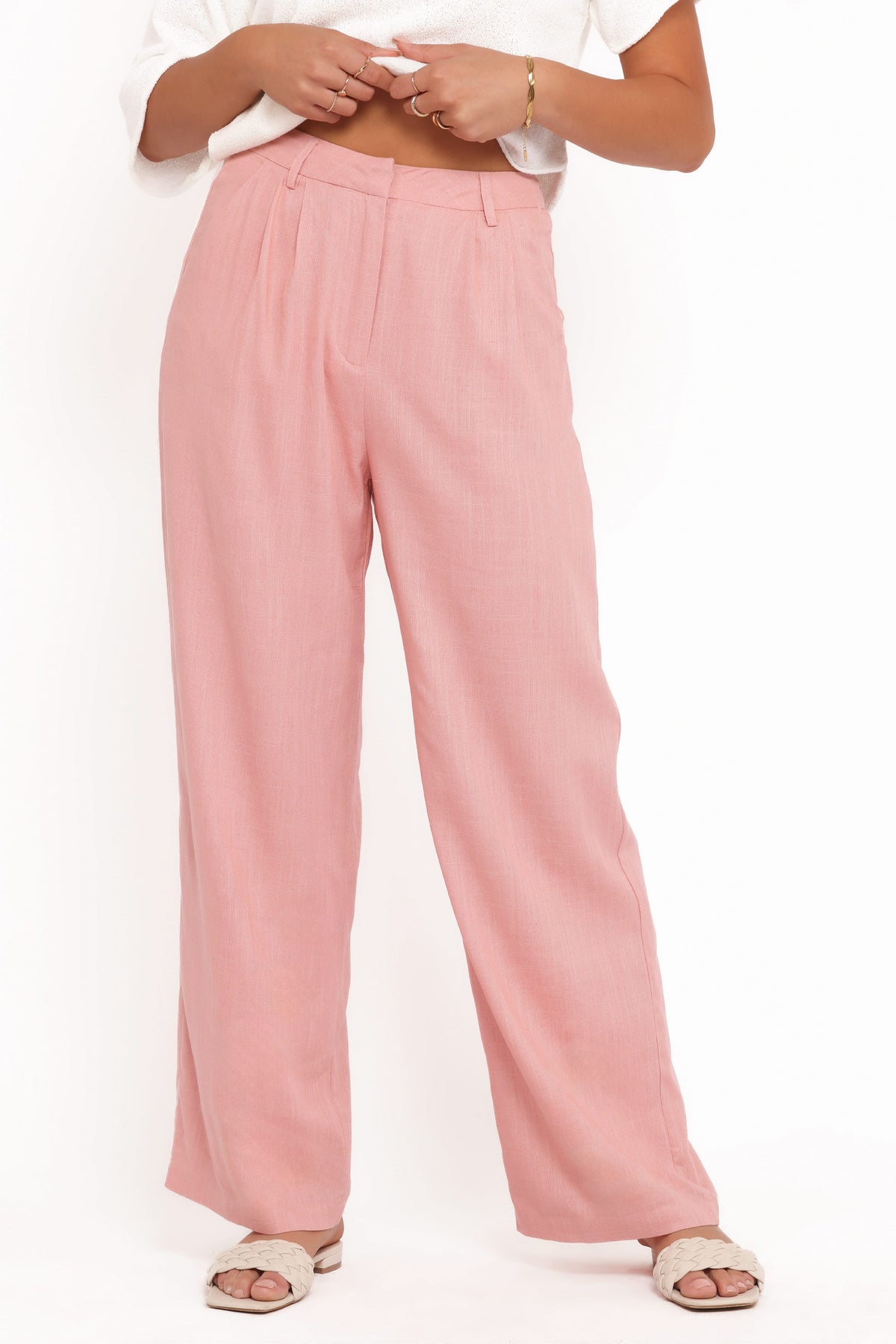 Linen Pants - Light Pink Pleat
