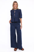 Wide Leg Chambray Pants - Mid Dark