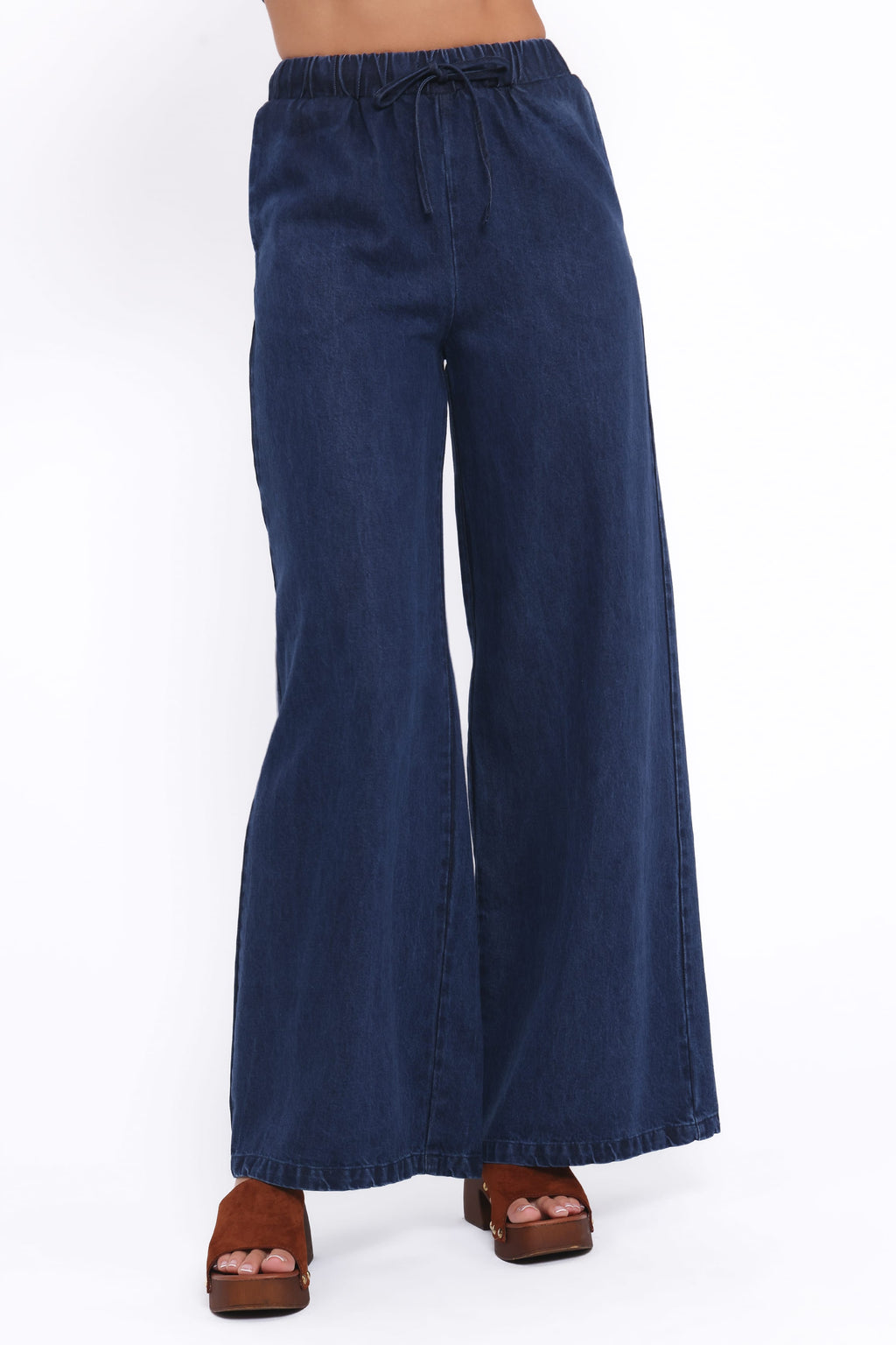 Wide Leg Chambray Pants - Mid Dark