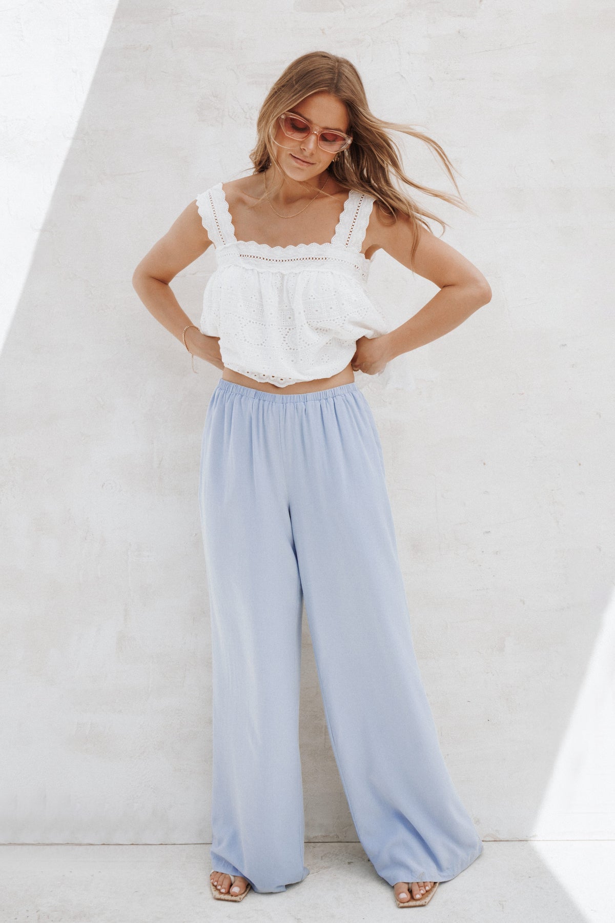 Wide Leg Palazzo Pants - Pale Blue