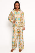 Wide Leg Satin Pants - White Floral