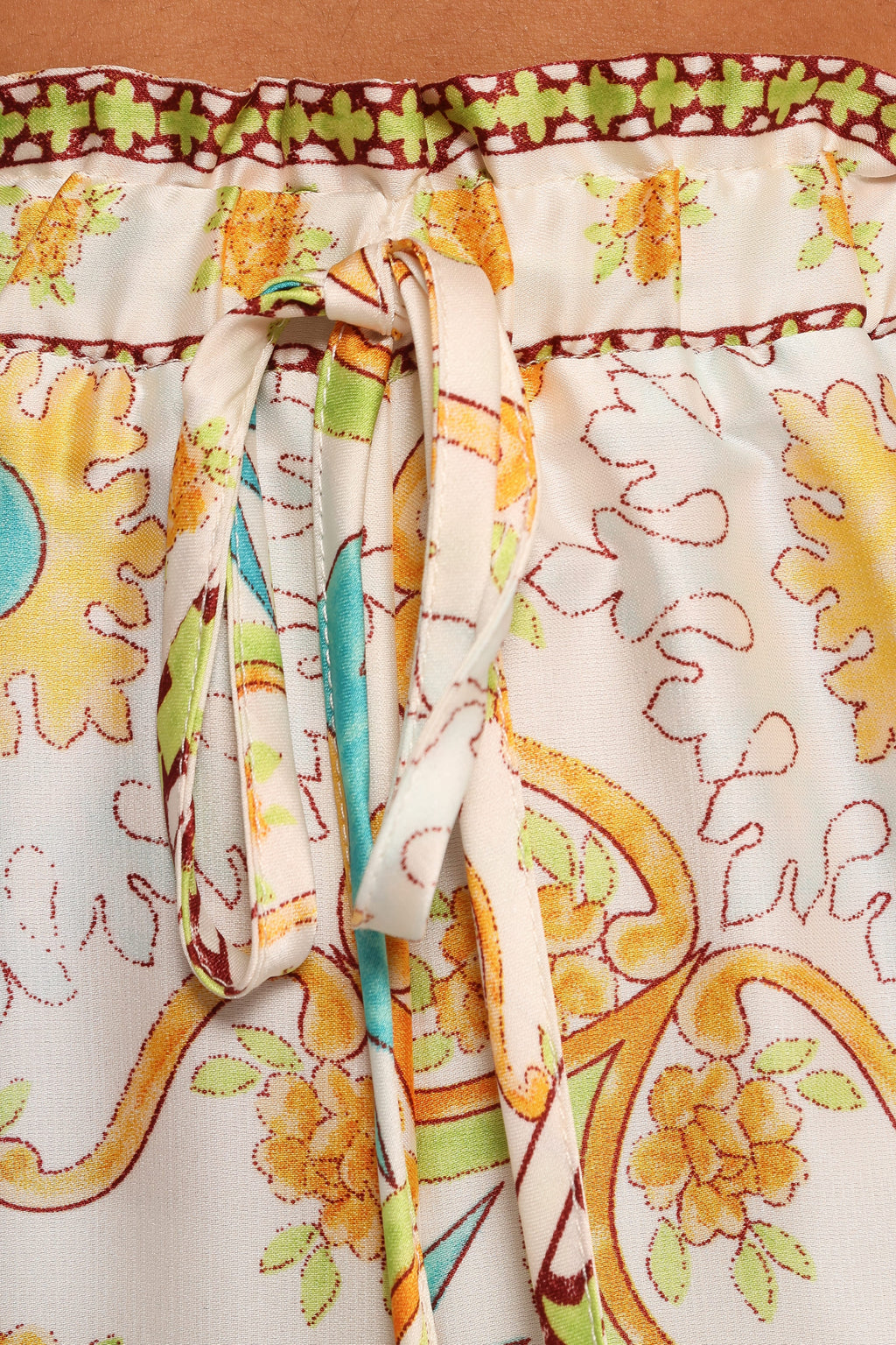 Wide Leg Satin Pants - White Floral