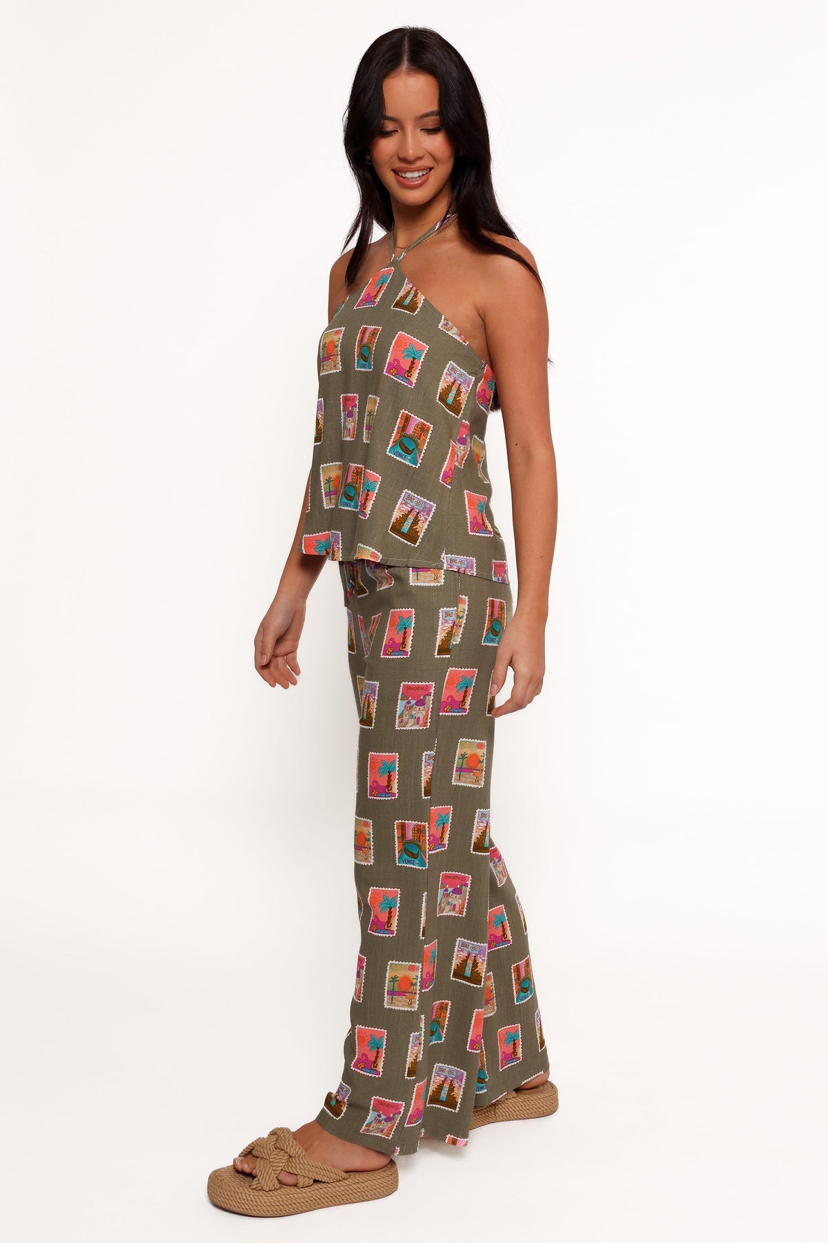 Straight Leg Pants - Olive Stamp Print