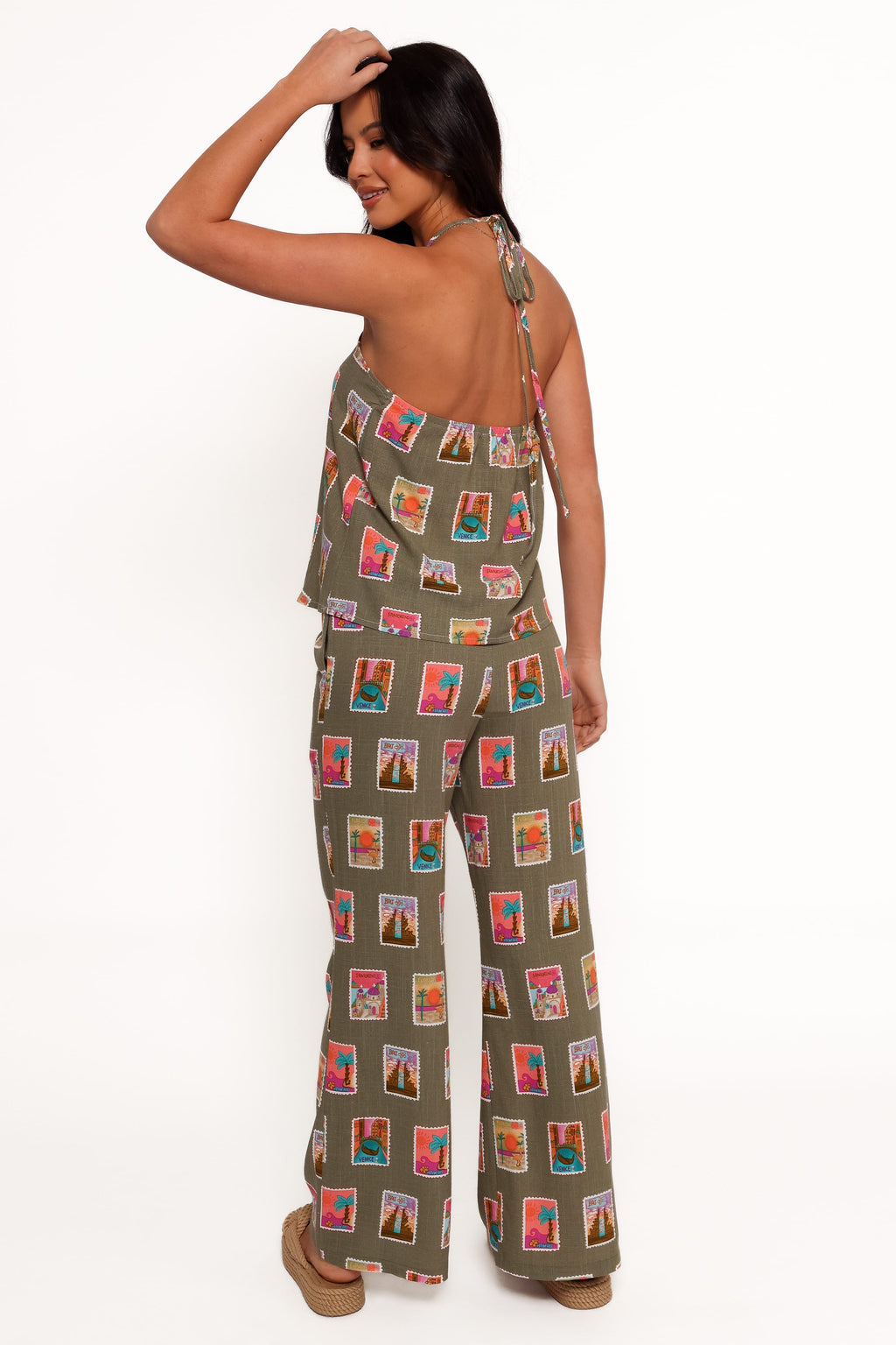 Straight Leg Pants - Olive Stamp Print