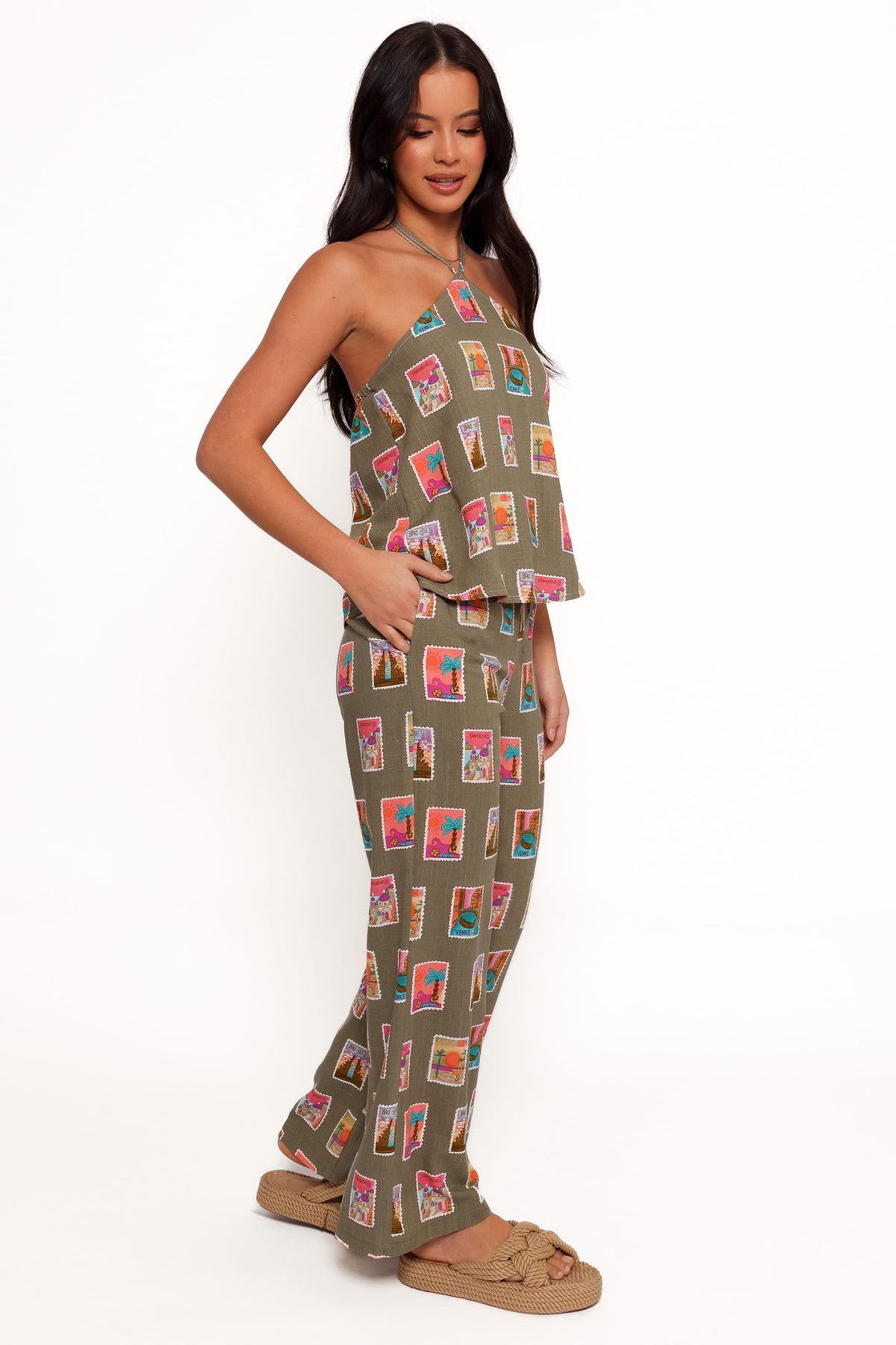 Straight Leg Pants - Olive Stamp Print